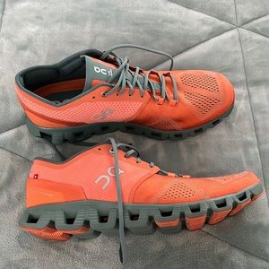 COPY - On Men’s size 11 running shoes. Orange